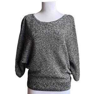 CHAUS Scoop Neck Dolman 3/4 Bat Wing Sleeve Marled Knit Sweater Oversized SZ S